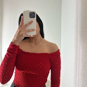 Elegant Red Off-Shoulder Sweater